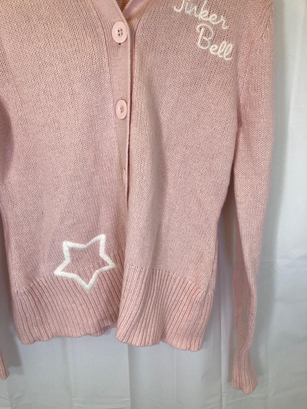 Disney Tinkerbell Pink Cardigan Sweater Sz L Hood Embroidered Accents - Picture 9 of 14